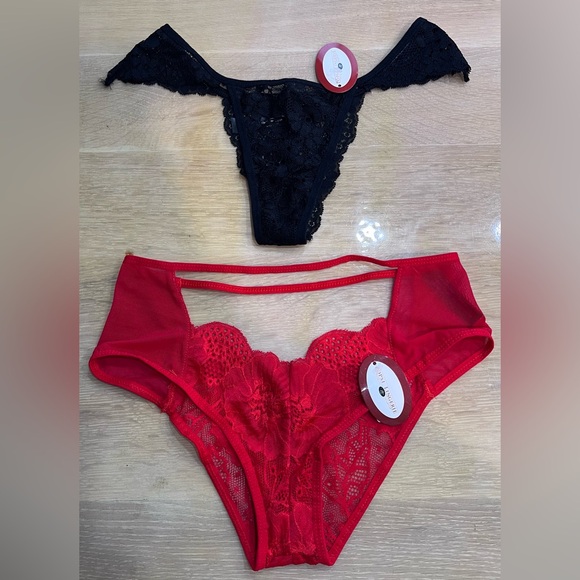 Popsi Lingerie Elegant Black and Red Lace Panty Set - Picture 1 of 9